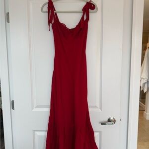 Reformation Red Tie-Shoulder Maxi Dress